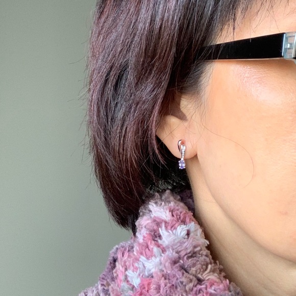 14K Gold Tanzanite & Diamond Earrings - Picture 2 of 6